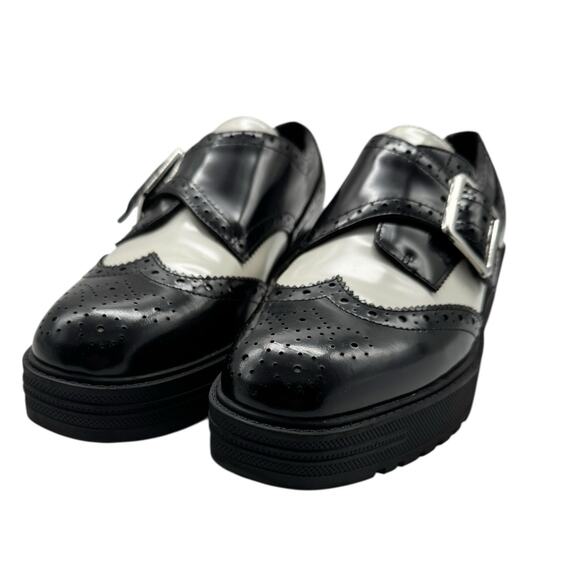 Marc Fisher LTD Remona Leather Monk Strap Loafers Black White Womens Size 8 - Picture 3 of 11